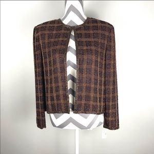 Papell Boutique Evening Brown Silk Beaded Jacket